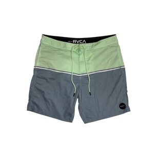 RVCA Board Shorts Mens Size 34 Green Blue Colorblock Surf Swim Trunks